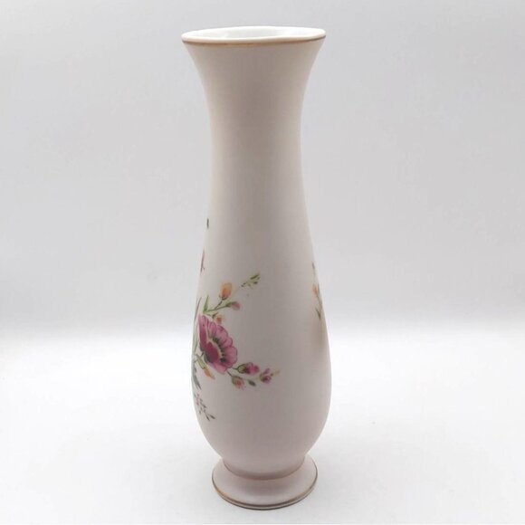 Porcelain Hibiscus Floral Bud Vase COR Crown 1988 Japan Matte Finish Gold Trim - Picture 2 of 7
